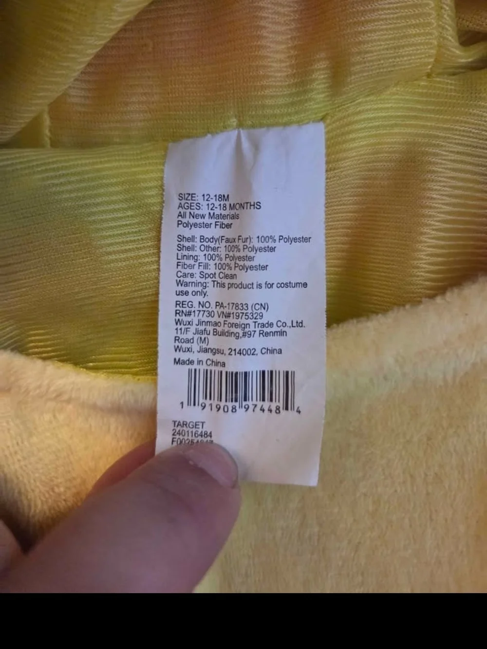 Target Yellow Plush Infant Costume Jacket with Hood - Picture 2 of 3